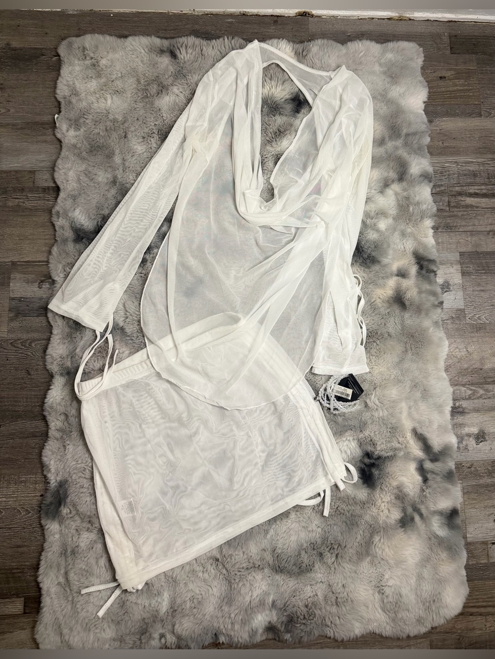 White Women's Mesh Cover-Up Dress and Top Set